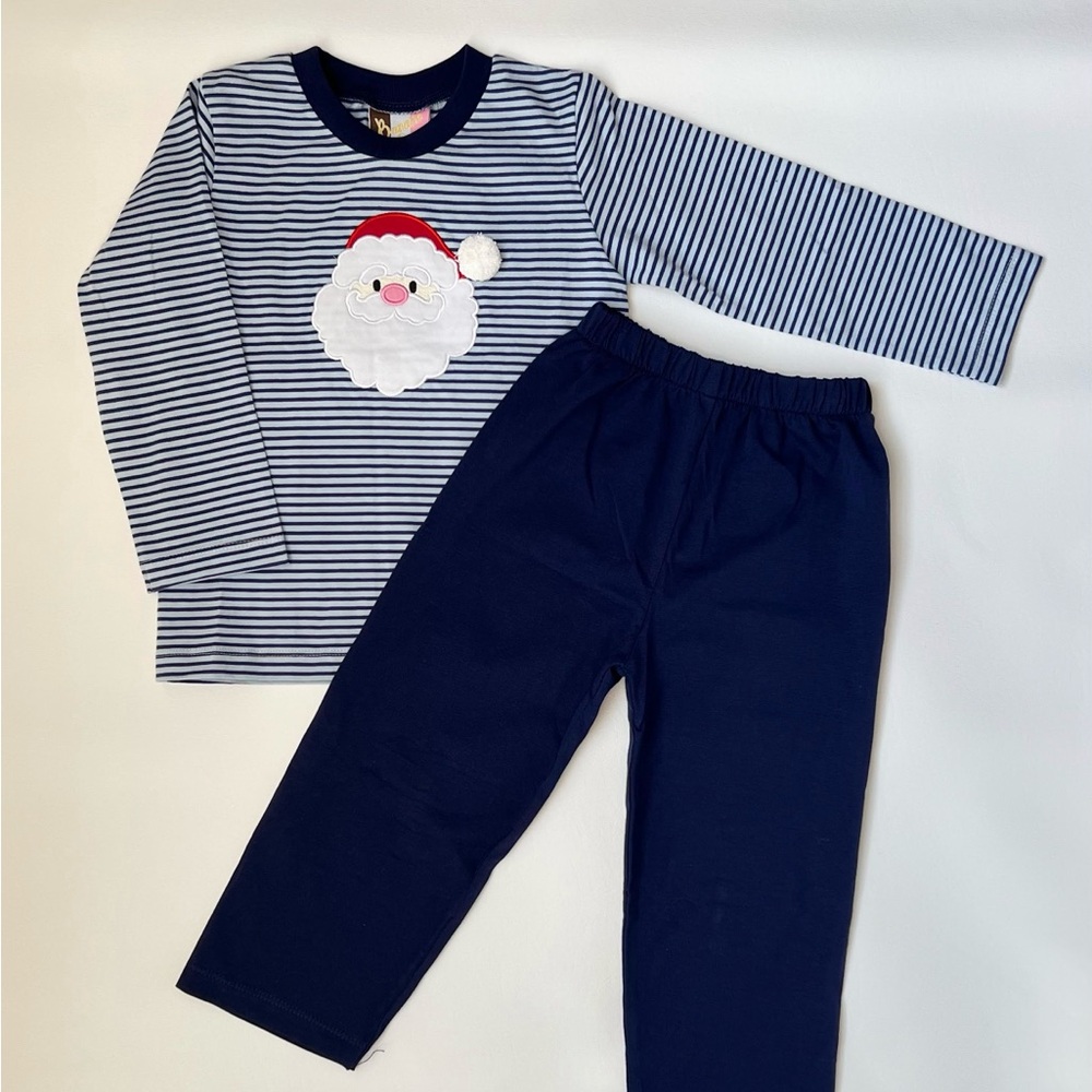 NWOT Kids Navy & White Stripe Santa Matching Set